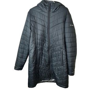 Columbia Omni Heat Long Hooded Quilted Puffer Black Coat Large